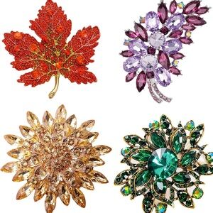 4 Brooch Set Colorful Rhinestone Crystal Sunflower Pin Vintage Jewelry Gift Set